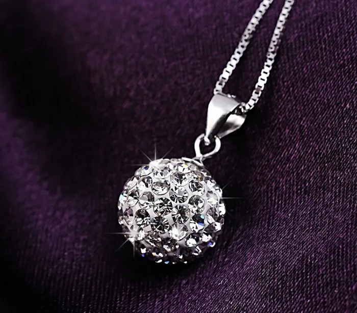 Silver Necklace 925 sterling silver female short design 10mm/12mm Rhinestone ball chain anti-allergic