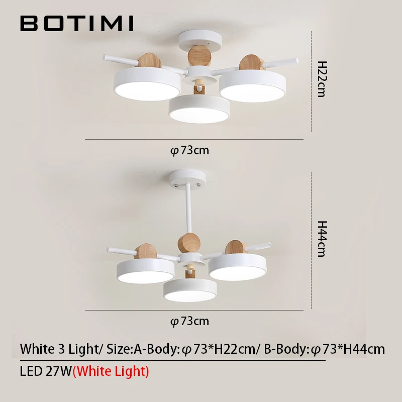 3 Lights-White BOTIMI японская люстра с металлическими абажурами для гостиной потолочные деревянные люстры 220V светильники для спальни - Цвет абажура: 3 Lights-White