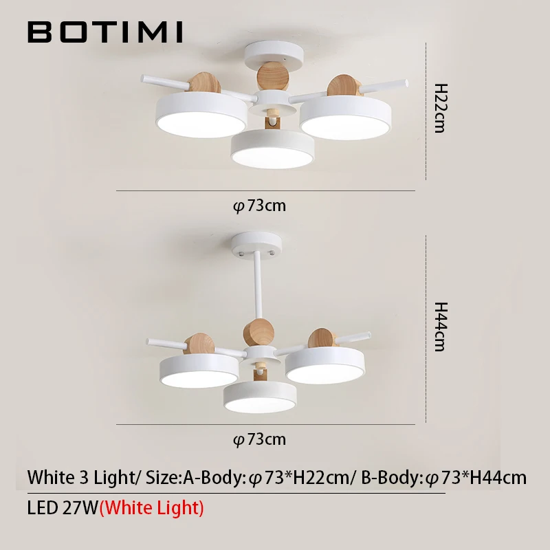 BOTIMI японская люстра с металлическими абажурами для гостиной потолочные деревянные люстры 220V светильники для спальни - Цвет абажура: 3 Lights-White