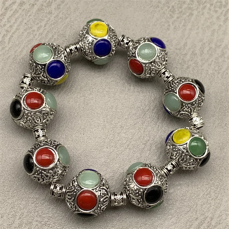 

Изысканная китайская редкая Яркая Серебряная инкрустированная вручную Нефритовая статуя браслета благоприятного образа рукоделия украшение для дома