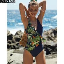 Сексуальный цельный купальник, из кусков, с принтом, женская одежда для плавания, с перекрещивающимися бретелями, Женский Ретро Монокини, купальный костюм, купальник