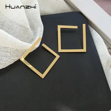 HUANZHI минималистичные Геометрические Квадратные личности металлические шикарные Дизайнерские офисные серьги-гвоздики для женщин девушек вечерние ювелирные изделия для путешествий
