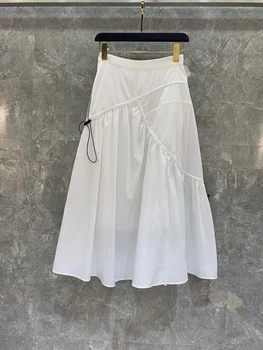 

2020 Spring and Summer New Women's A- line Plain Decorative Irregular Drawstring All-match Skirt 638