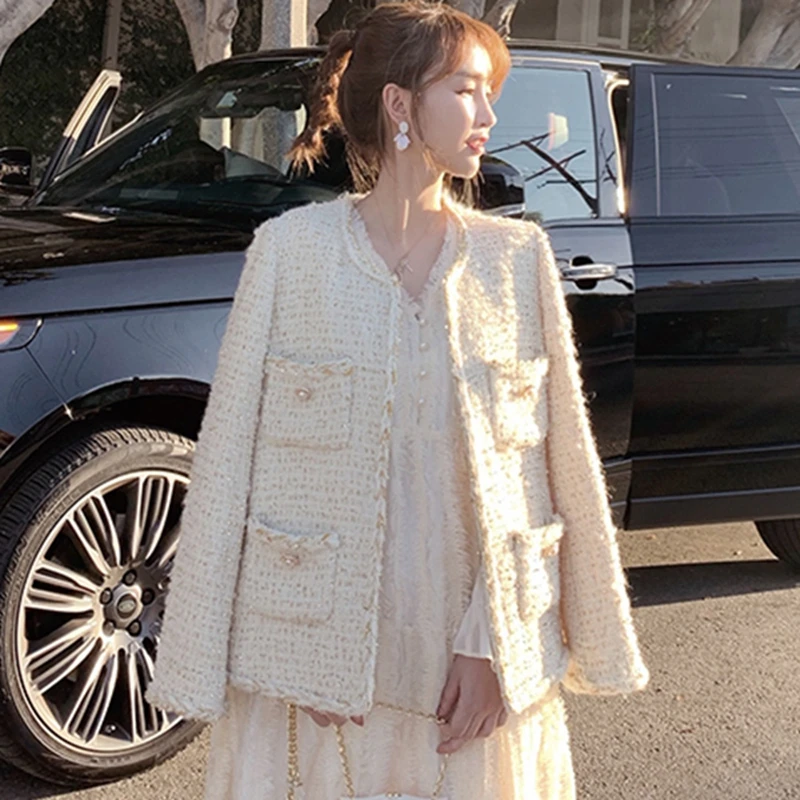 

Korean Autumn Winter New Women Jacket Coat 2019 High Quality Casual Long Sleeve Loose Tweed Coat Luxury Fashion Female Outwear