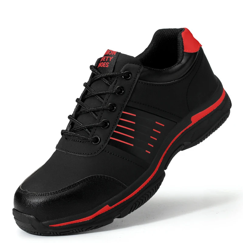Рабочие ботинки; Мужская Строительная Уличная обувь со стальными пластинами; нескользящая Высококачественная Мужская Удобная дышащая защитная обувь - Цвет: Красный