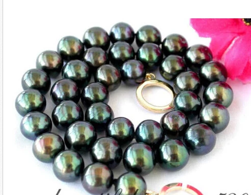 Бесплатная доставка 00102 Tahitian black fw жемчужное ожерелье 14k скидка|Энергетические