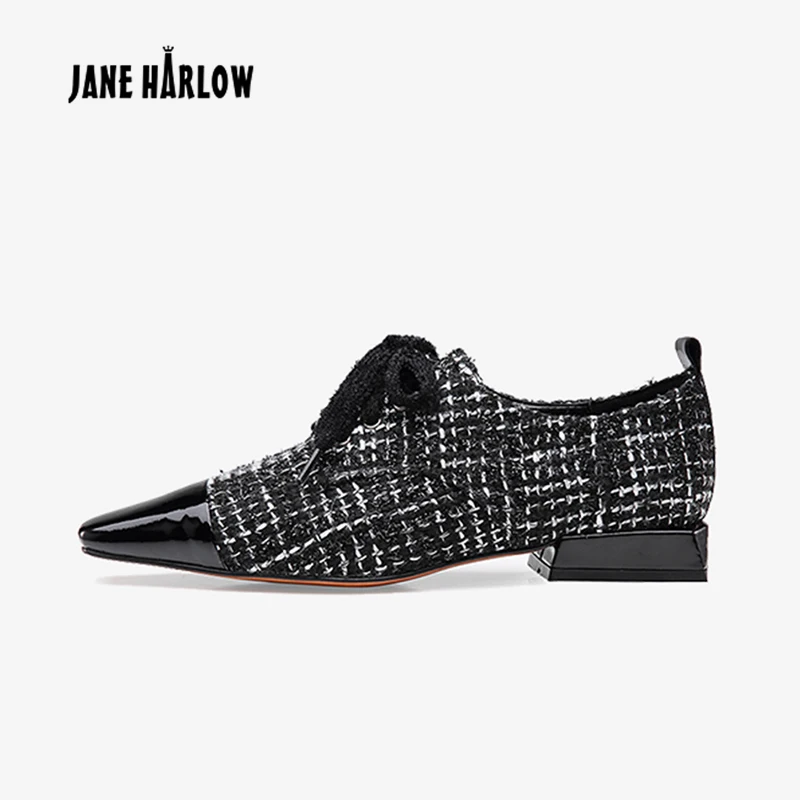 JANE HARLOW/Женская обувь из шерстяной ткани на шнуровке и квадратном каблуке; женская обувь из натуральной кожи; удобная дышащая повседневная обувь