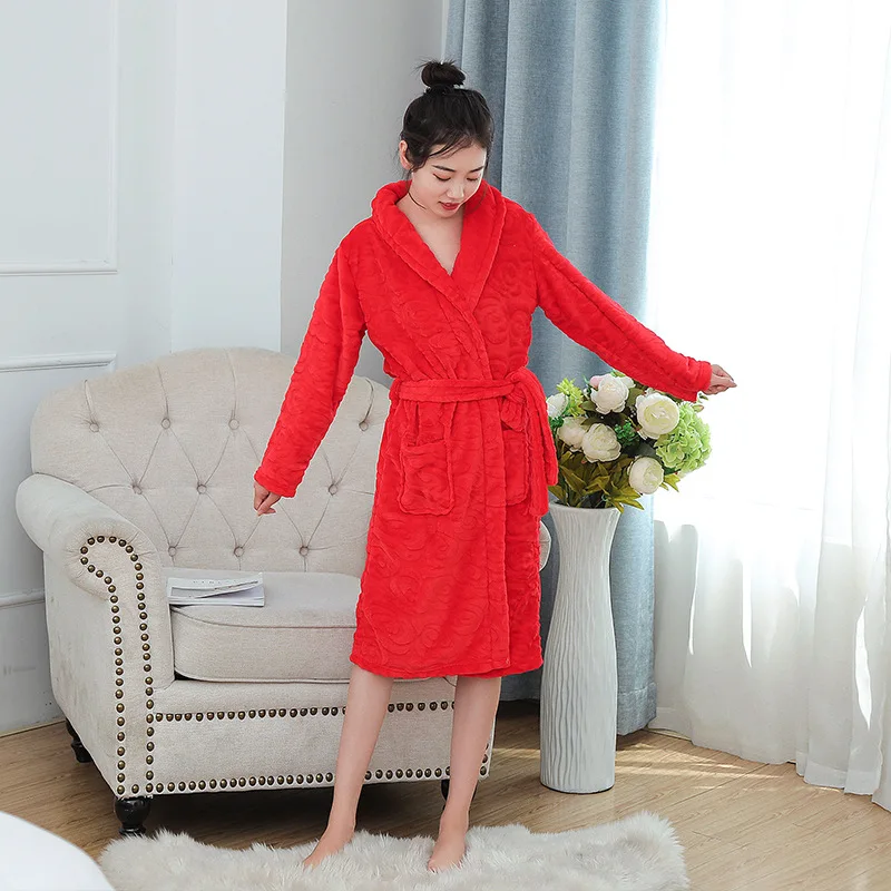 Female Casual Home Clothing Soft Winter Warm Thick Flannel Robe Nightwear Coral Fleece Kimono Bathrobe Gown Flower Sleepwear - Цвет: A4