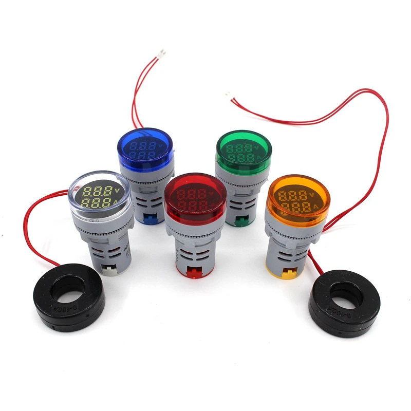 

22mm AC Digital LED Display Voltmeter Ammeter Volt Voltage Ampere Current Meter Warning Indicator Signal Lights Tester 60-500V