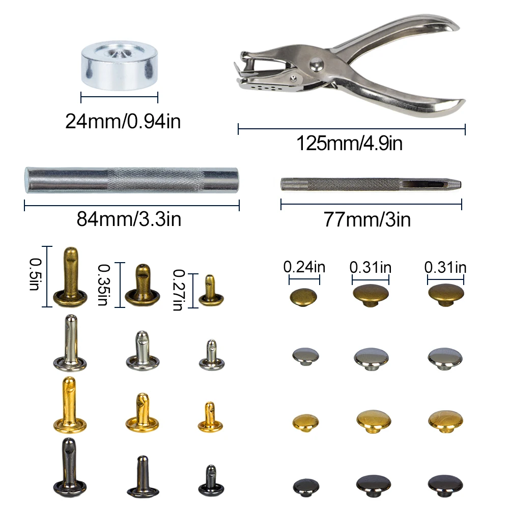 480 комплектов двойная крышка заклепки трубчатые кожаные заклепки инструмент винт кнопки шпильки+ 3 шт. крепежный инструмент 1 шт. плоскогубцы DIY ремесло для обуви и одежды