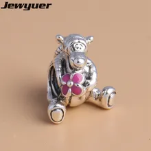 Новинка, Мультяшные розовые эмалированные амулеты, серебро 925 пробы, животные, шарм, подходят для браслетов из бисера, сделай сам, ювелирные изделия DSN081