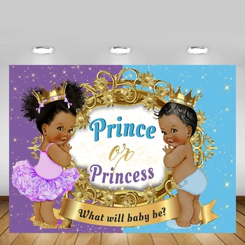 

Mehofond Gender Reveal Backdrop Glitter Stars Princess or Prince Purple Blue Newborn Photography Background Banner Photo Studio