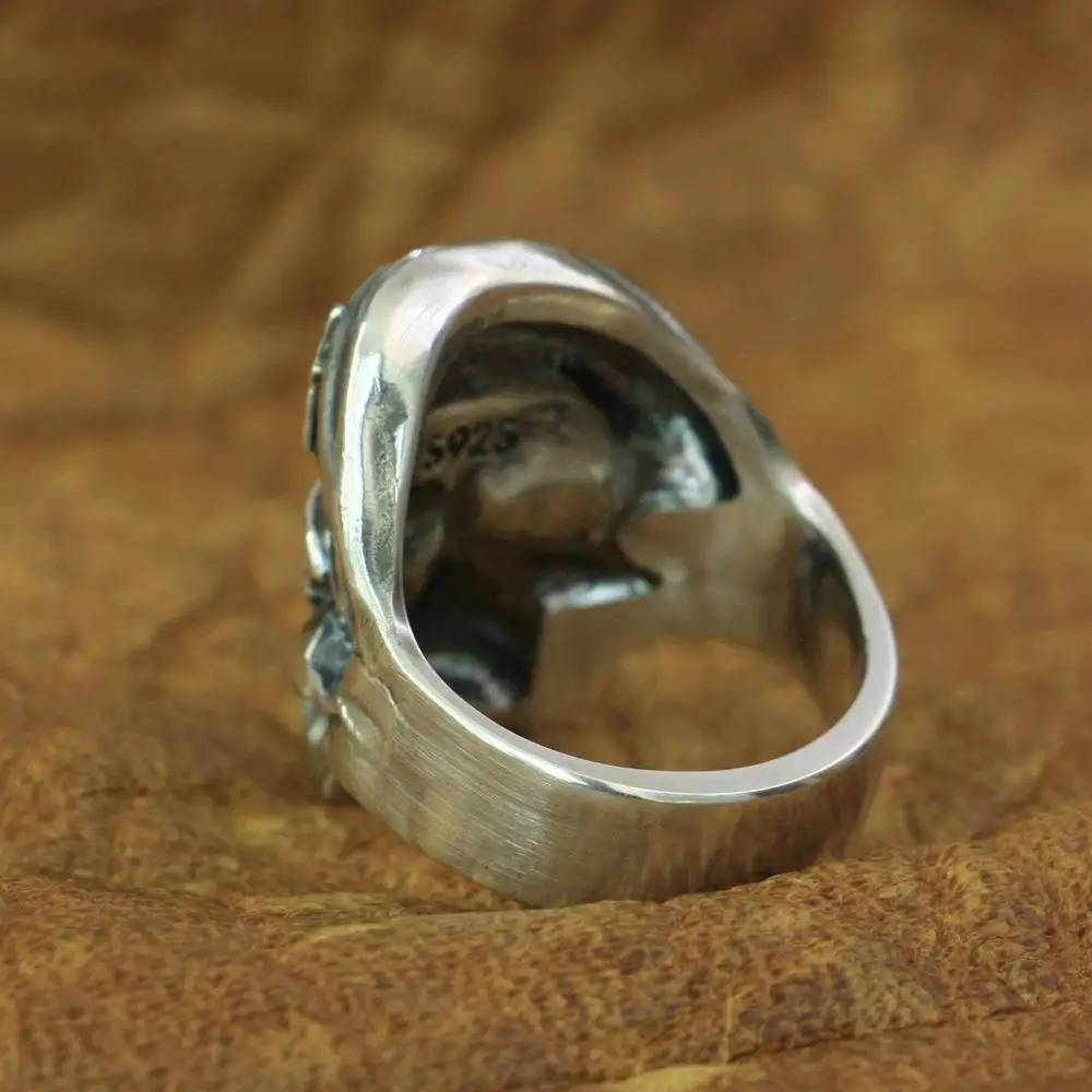 925 Sterling Silver Pirate Skull Ring Mens Biker Rock Punk Ring TA174