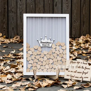

Custom vintage wood Wedding Guest Book,Personalize Baby shower birthday Engagement Bridal shower Drop Top Wishing Box Guestbook