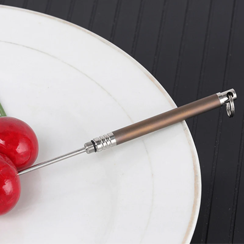 

Kitchen Flatware Titanium Alloy Toothpick Holder With Toothpick Holder Ultralight Portable Multi-function Fruit Fork Dinnerware