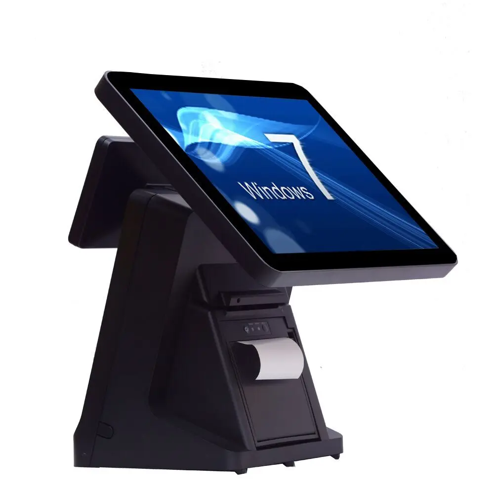 Точка продажи EPOS терминал с 80 мм принтером VFD 15 дюймов емкостный сенсорный экран pos система розничный кассовый аппарат - Цвет: black