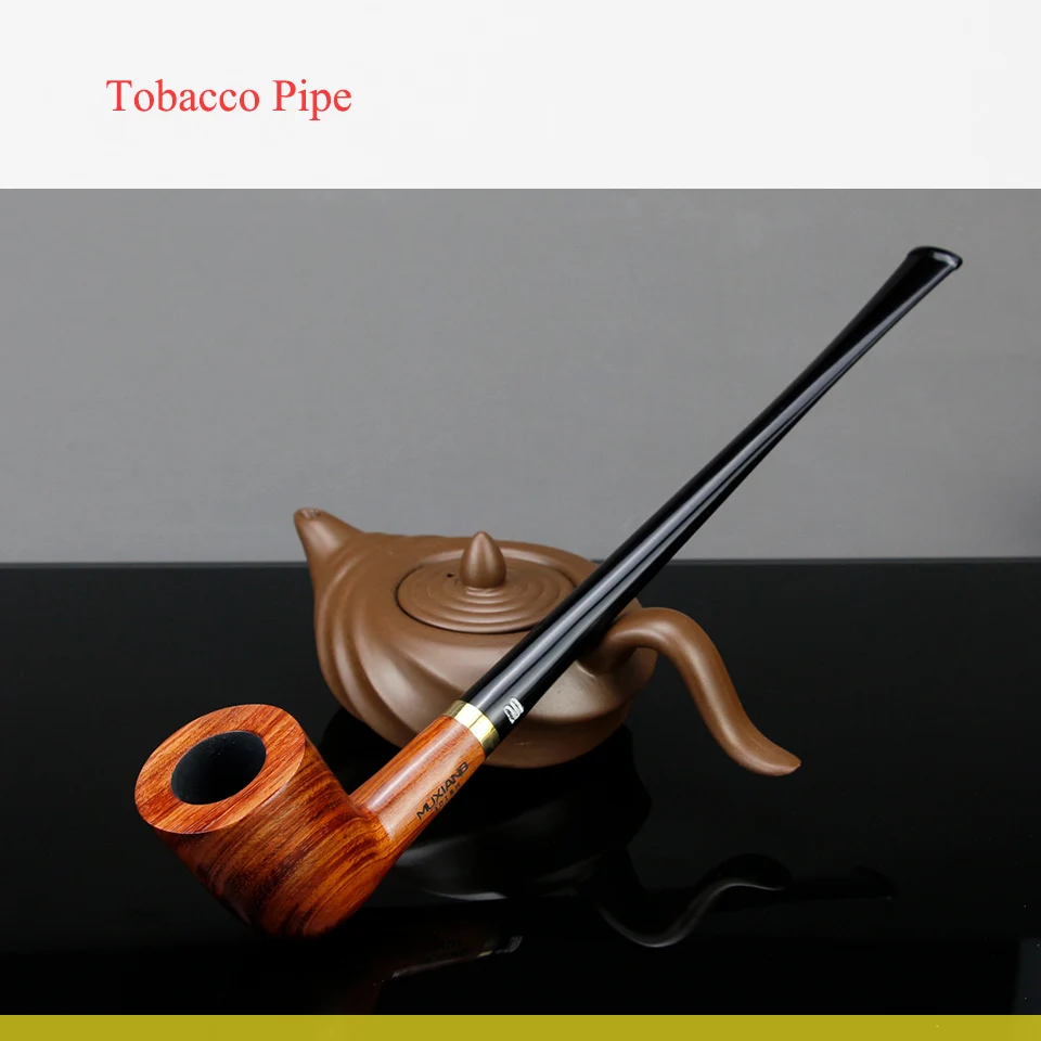 clássico tubo de fumo longo feito mão em linha reta tubo de fumo rosewood tubo de fumo metal filtro de madeira