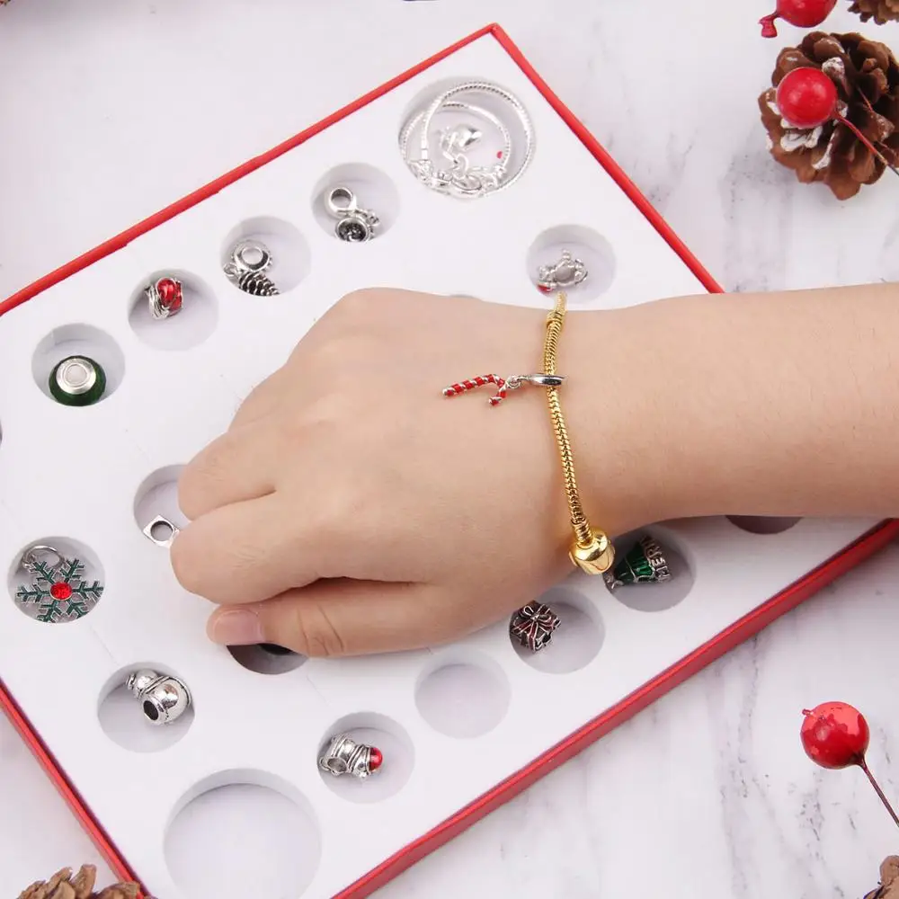Cheap Behogar DIY Charm Bracelet Jewelry Advent Calendar Countdown to Christmas Kids Gift Set Christmas Santa Claus Elk Box Calendar