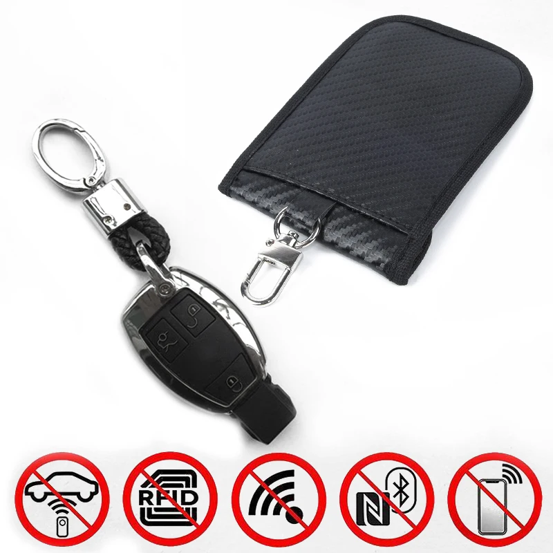 

LTE NFC GSM Shielding Blocking Signal Anti theft Carbon Fiber RFID Car Key Cover Bag Case Pouch Parts Accessories Key Protector