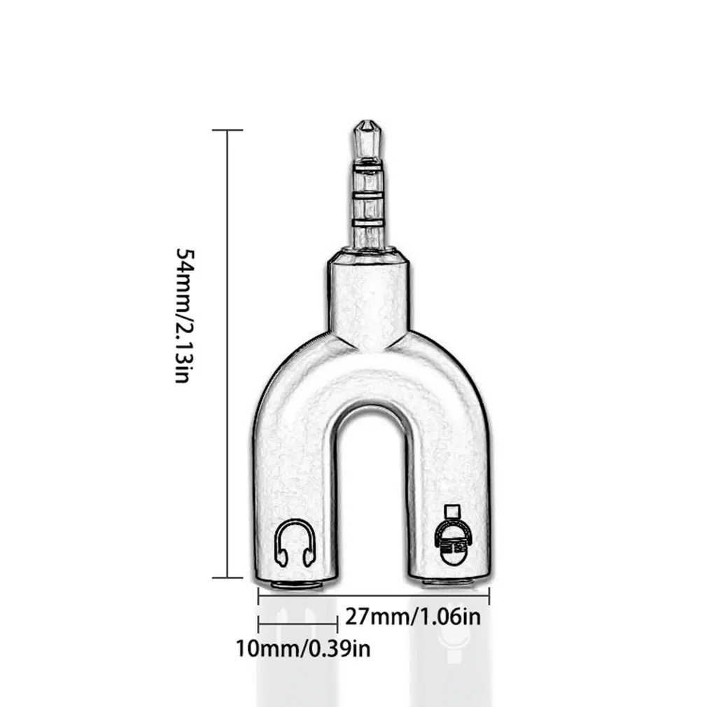 3.5mm Splitter Stereo Plug U-shape Stereo Audio Mic & Headphone Earphone Splitter Adapters for PS4 PC Laptop Ear Headset dropshi