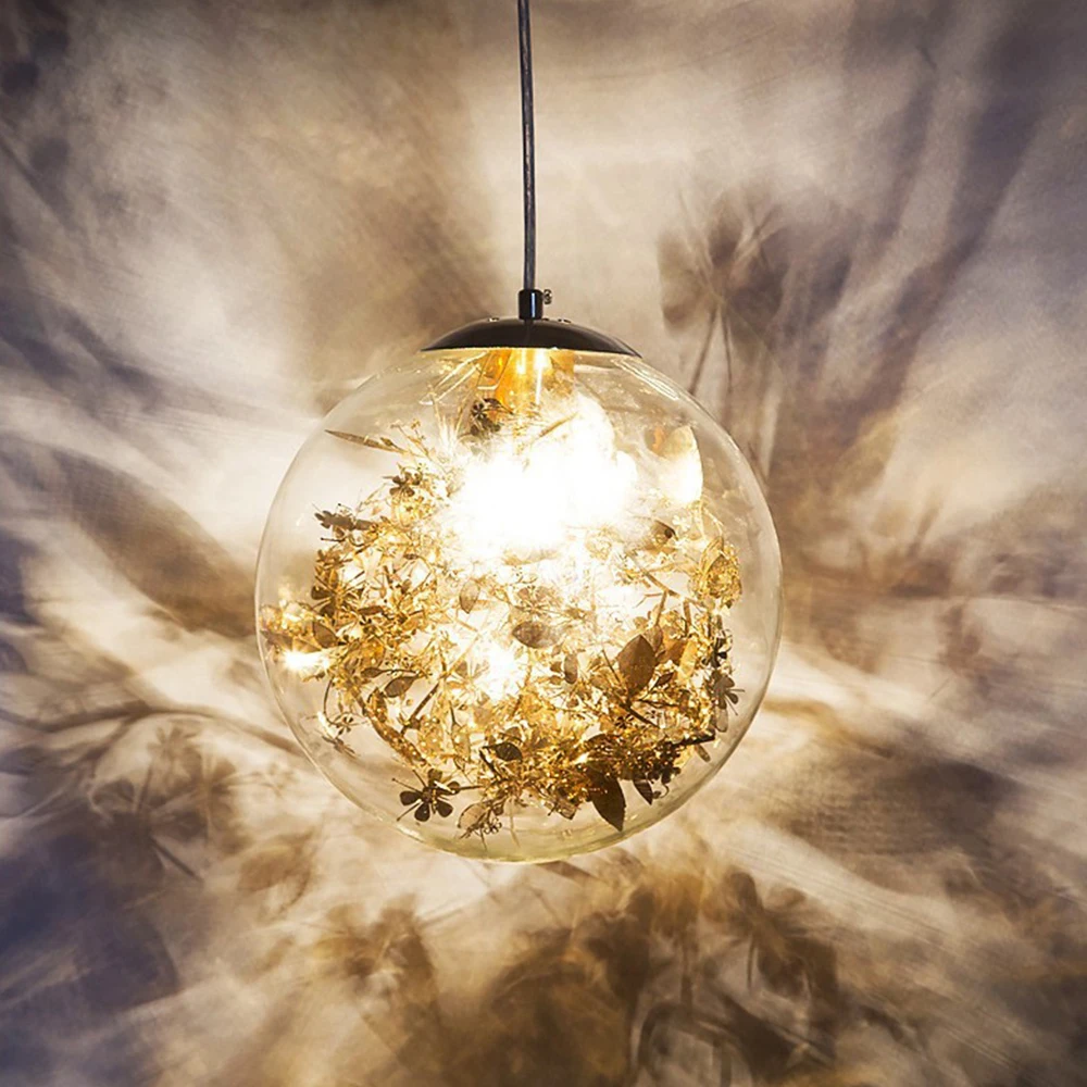 

Nordic E27 pendant Lights Gold and Silver Flower hanging lamp hanglamp Creative Transparent Glass Staircase Loft Home Deco