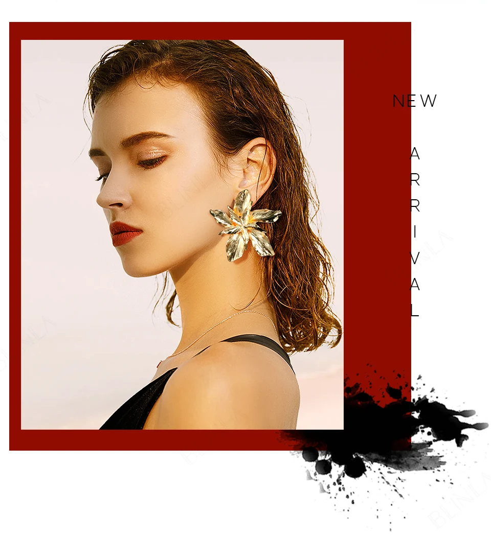 BLINLA New Vintage Gold Geometric Drop Earrings for Women Fashion Big Metal Leaf Dangle Earring Statement Jewelry Wholesale