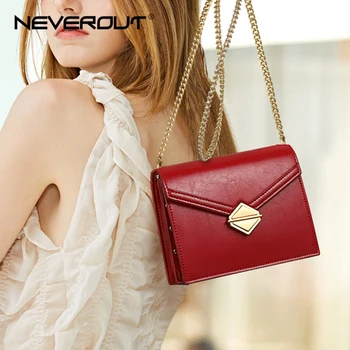 

NEVEROUT Small Flap Bag Split Leather Crossbody Bags Women's Messenger Evening Bag Chain Luxury Shoulder Sac Main Femme