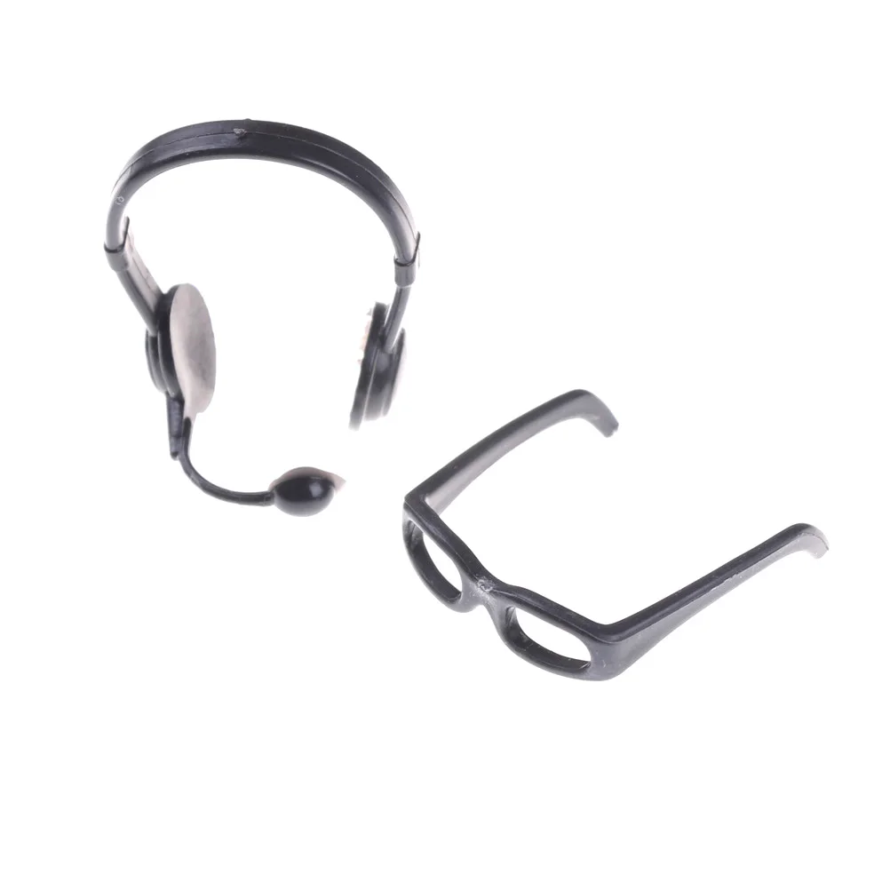 

1:12 Scale Simulation Glasses Earphone Toys For Children Doll Accessories Vintage Dolls House Miniature Accessories Black