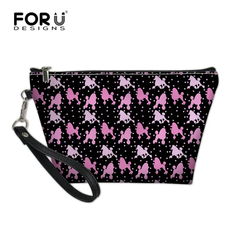 

FORUDESIGNS PU Leather Women Cosmetic Bags Poodle Dog Printed Small Makeup Case Necessaries Organizer Girls Toiletry Pouch