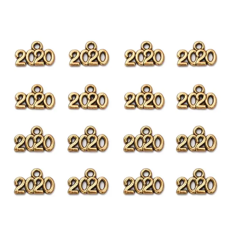 50/100pcs Gold Silver Alloy Number Year / Charms Pendants For DIY Necklace Bracelet Jewelry Making Pendant - Окраска металла: Antique Gold 100pcs