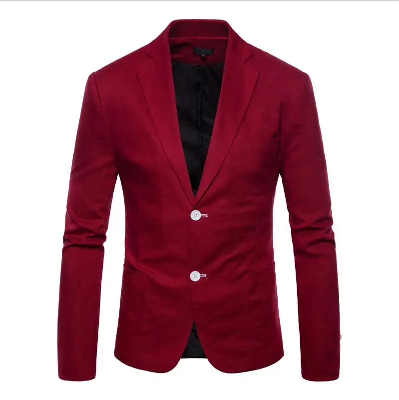 Wine red На весну и осень, новинка, комплекты одежды их хлопка и льна, Для Мужчин's Повседневное пиджак 2 капсулы по европейской классификации Для мужчин 9-цветах, цветочный костюм с капюшоном - Цвет: Wine red