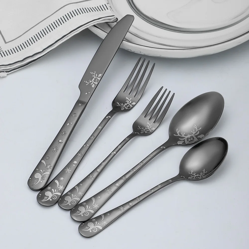 Festive 5pcs stainless steel christmas tableware set – perfect for 2021 holidays