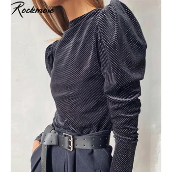 

Rockmore Diamonds Striped Bodysuit Women Jumpsuit Turtleneck Puff Sleeve Bodies Suits Skinny Black Bodysuits Winter Body Womens
