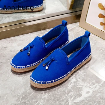 

Candy Color New Spring Flat Shoes Woman Round Toe Fringe Metal Decor Slip-on Sewing Suede Mules Casual Shoes Women