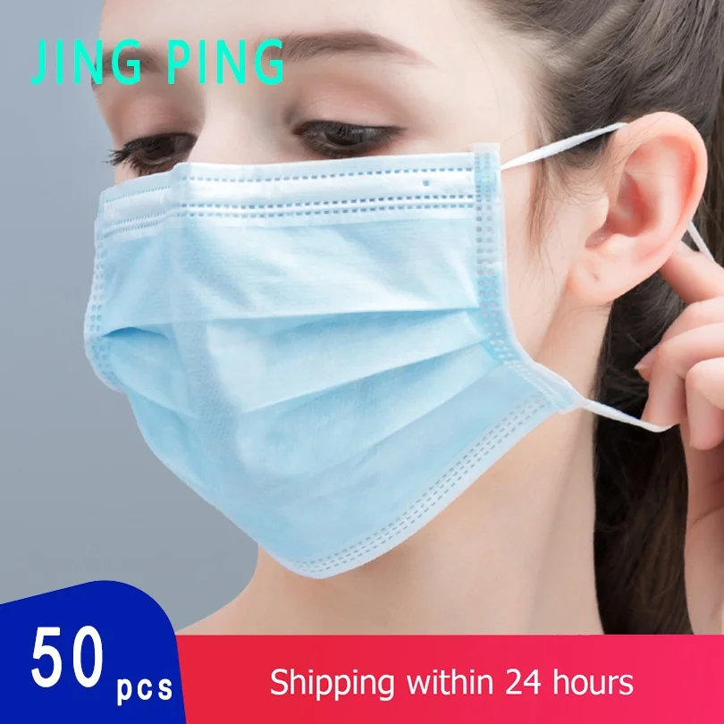 

JING PING 3 Layers Protective Mouth Mask Breathable Elastic Earloop Filter Safety Anti Dust Mask KN90 10/20/30/50 Pcs