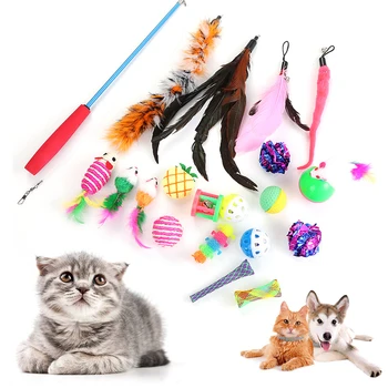 

20PCS Pet Toy Fishing Rod Play Wand Interactive Toys Funny Dog Cat Stick Feather Bell Ball Sisal Ball Mouse Combination Toy New