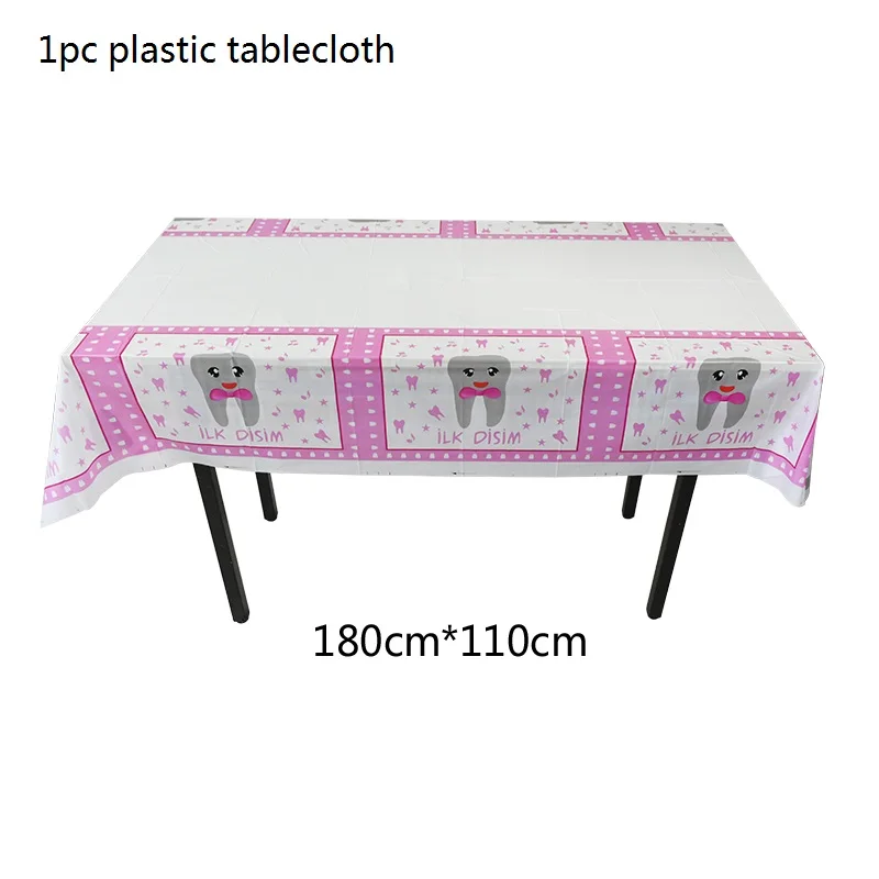 Ilk Disim, вечерние принадлежности для девочек и мальчиков с изображением моего первого зуба, одноразовая посуда розового и синего цвета, бумажный стаканчик, тарелка, баннеры, вечерние украшения для зубов - Цвет: pink tablecloth