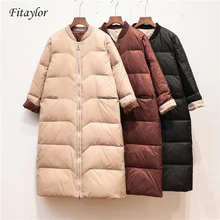 Fitaylor зима 90% ультра легкий белый пуховик женский свободный длинный пуховик парка женская теплая Высокая уличная верхняя одежда