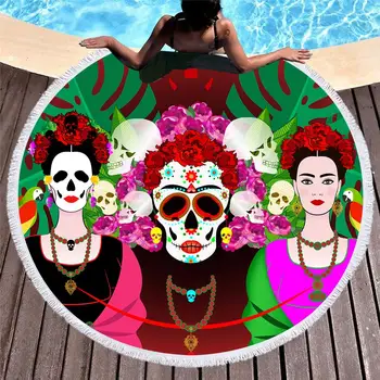 

Gothic Sugar Skull Microfiber Large Beach Towel Yoga Swimming Sport Mats for Teens Summer Toalla with Tassels 150x150cm