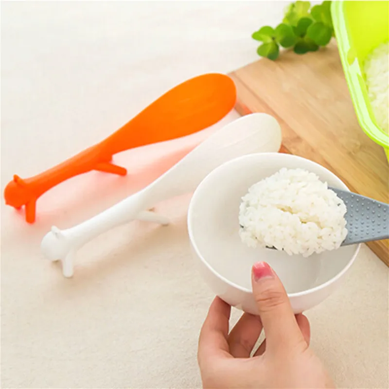 

1PC Kitchen Tool Standing Porridge Rice Scoop Ladle Rice Paddle Lovely Squirrel Shape Non-stick Grey Orange White Meal Spoon
