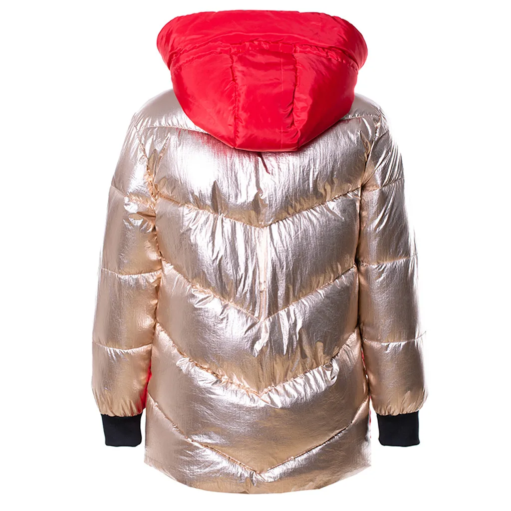 Глянцевая комбинированная контрастная цветная женская зимняя куртка пальто с капюшоном Женская куртка Верхняя одежда на пуговицах пальто и куртки для женщин