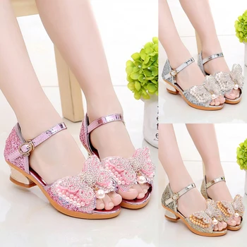 

SIKETU Girls Sandals Rhinestone Butterfly Dance Kids Shoes High Heel Princess Shoes Glitter Party Dress Wedding Summer Sandals