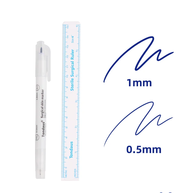 Tattoo Skin Marker Pen Tool Accessories Surgical Skin Marker for Eyebrow 0.5mm/1mm Fixed Point Pen with Ruler Set Tools double head-B