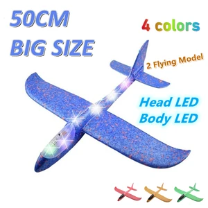 Avión de espuma grande de 50CM para niños, juguete planeador volador con luz LED, Avión de mano, juego al aire libre, modelo de avión, juguetes para niños, regalo