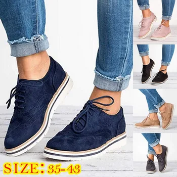 

Fashion Oxford Flat Shoes Woman Casual Platform Shoes Lace Up Sneakers Womens Vintage Flat Shoes Female Zapatos De Mujer