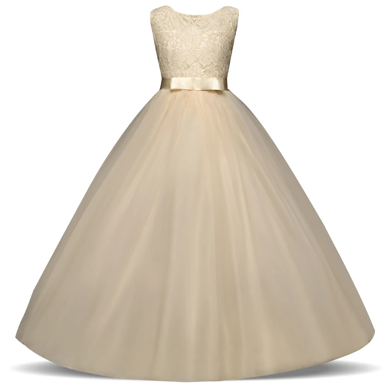 Кружевное платье принцессы Детское платье с цветочной вышивкой для девочек, винтажные Детские платья для свадебной вечеринки, торжественное бальное платье, размеры от 6 до 14 лет - Цвет: As picture