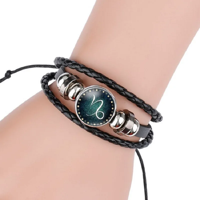 

Fashion Metal Rock Grid Leather Bracelet for Women Boho Charm Leaf Punk Men Constellation Wrap Bracelet Cool Couple Accessories
