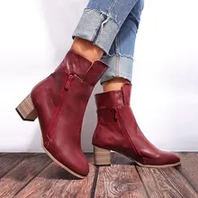 Женская прогулочная обувь; полусапожки; женская обувь на высоком квадратном каблуке с боковой молнией; пикантные женские ботильоны с острым носком в стиле ретро; Botas Mujer