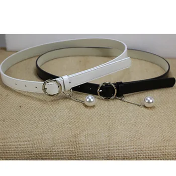 

New Round Ring Metal Pin Decoration Woman leather Belt Metal Rings Pearl Female Belt Jeans Accessories