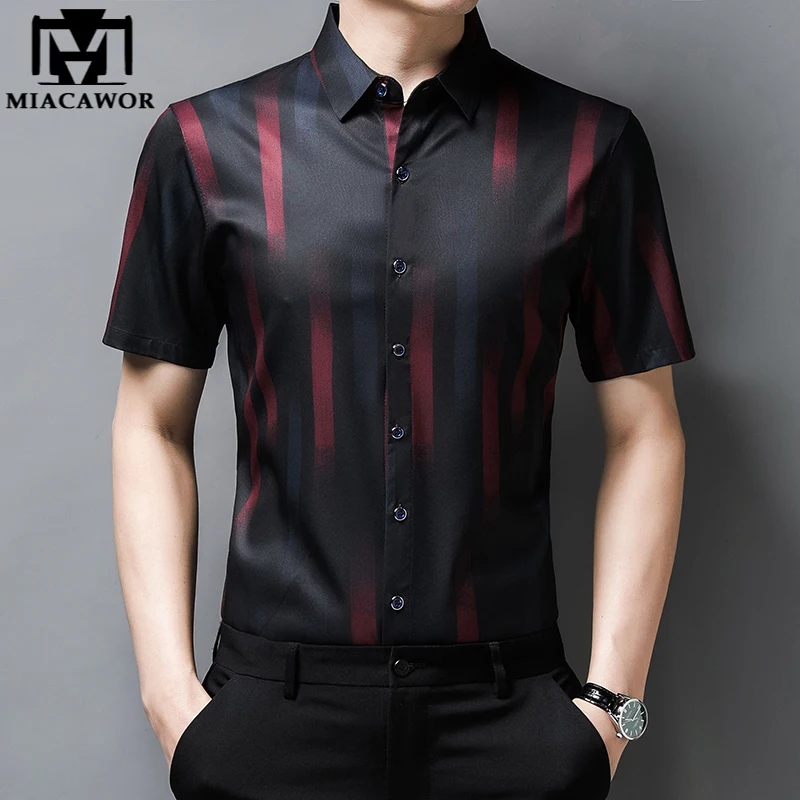 

New High Quality Casual Men Shirt Fashion Print Summer Short Sleeve Shirts Men Slim Fit Camisa Masculina Men Clothing C755